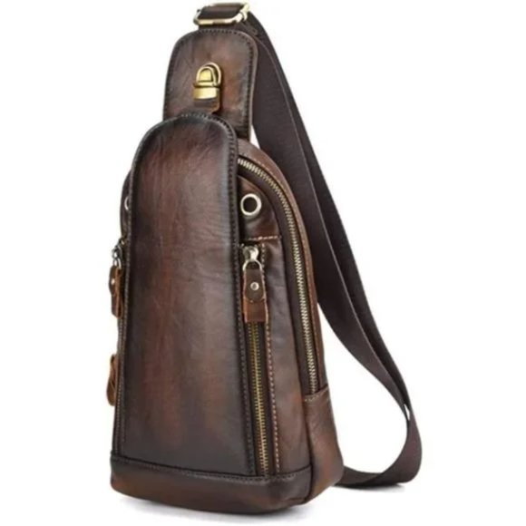 LEATHER Sling Bag Crossbody Backpack for Men Women 16coffee - Picture 2 of 8